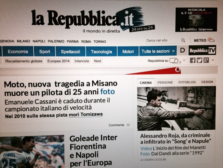 ALESSANDRO ROJA SULLA HOMEPAGE DI LA REPUBBLICA.IT