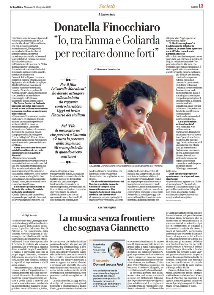 DONATELLA FINOCCHIARO SU LA REPUBBLICA