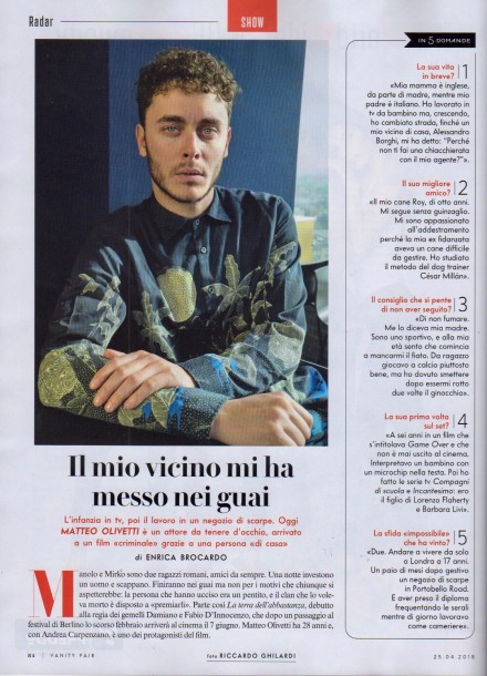 MATTEO OLIVETTI SU VANITY FAIR