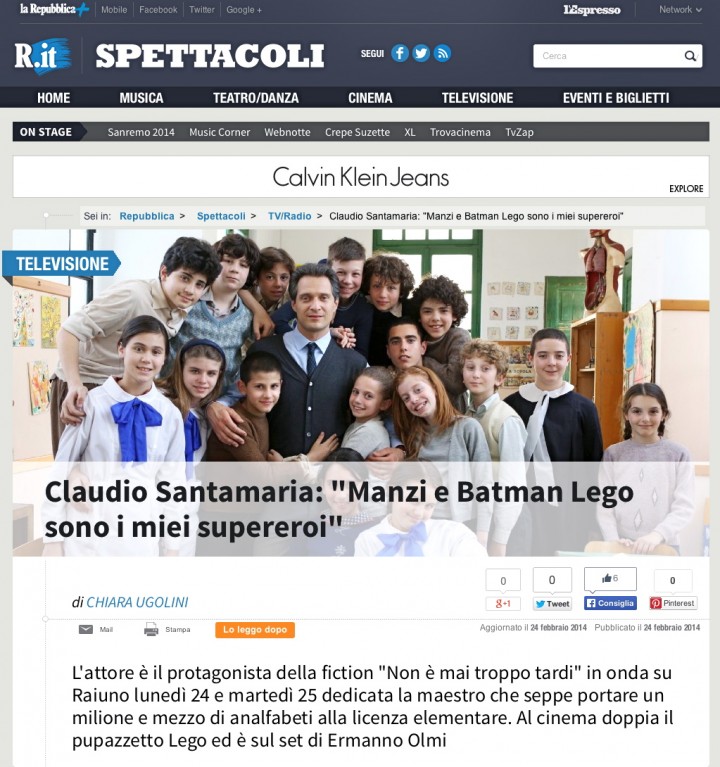 CLAUDIO SANTAMARIA IN HOMEPAGE DI REPUBBLICA.IT